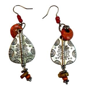 Berber Style Teardrop Pendant Earrings Silver Pink Beaded Boho Ethnic Jewelry